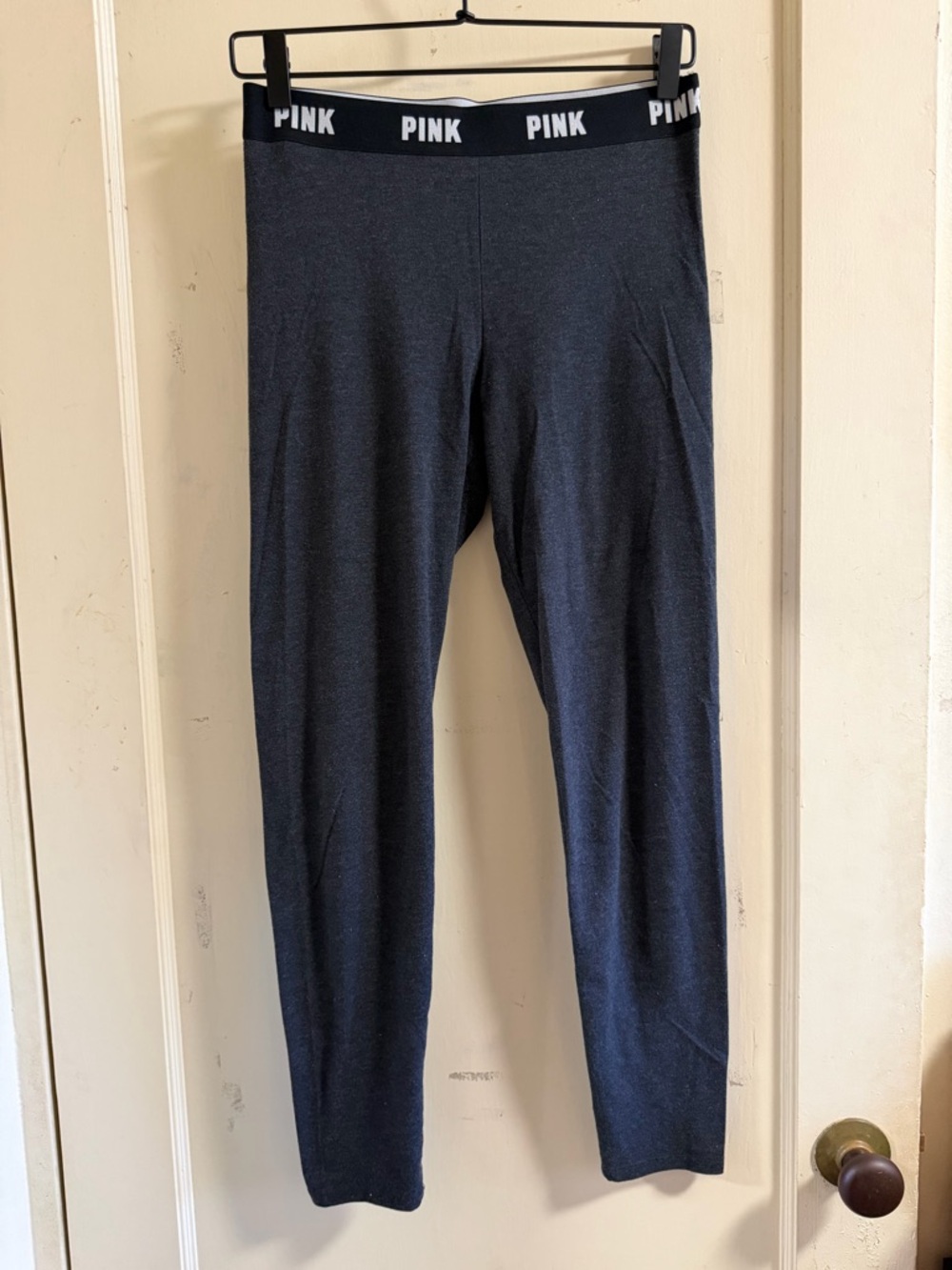 PINK Victoria's Secret Black Leggings with White Logo Waistband